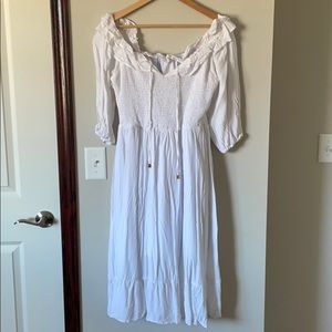 White Smocked Peasant Dress